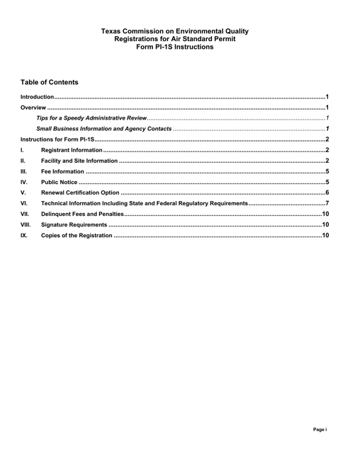 Form TCEQ-10370 (PI-1S)  Printable Pdf