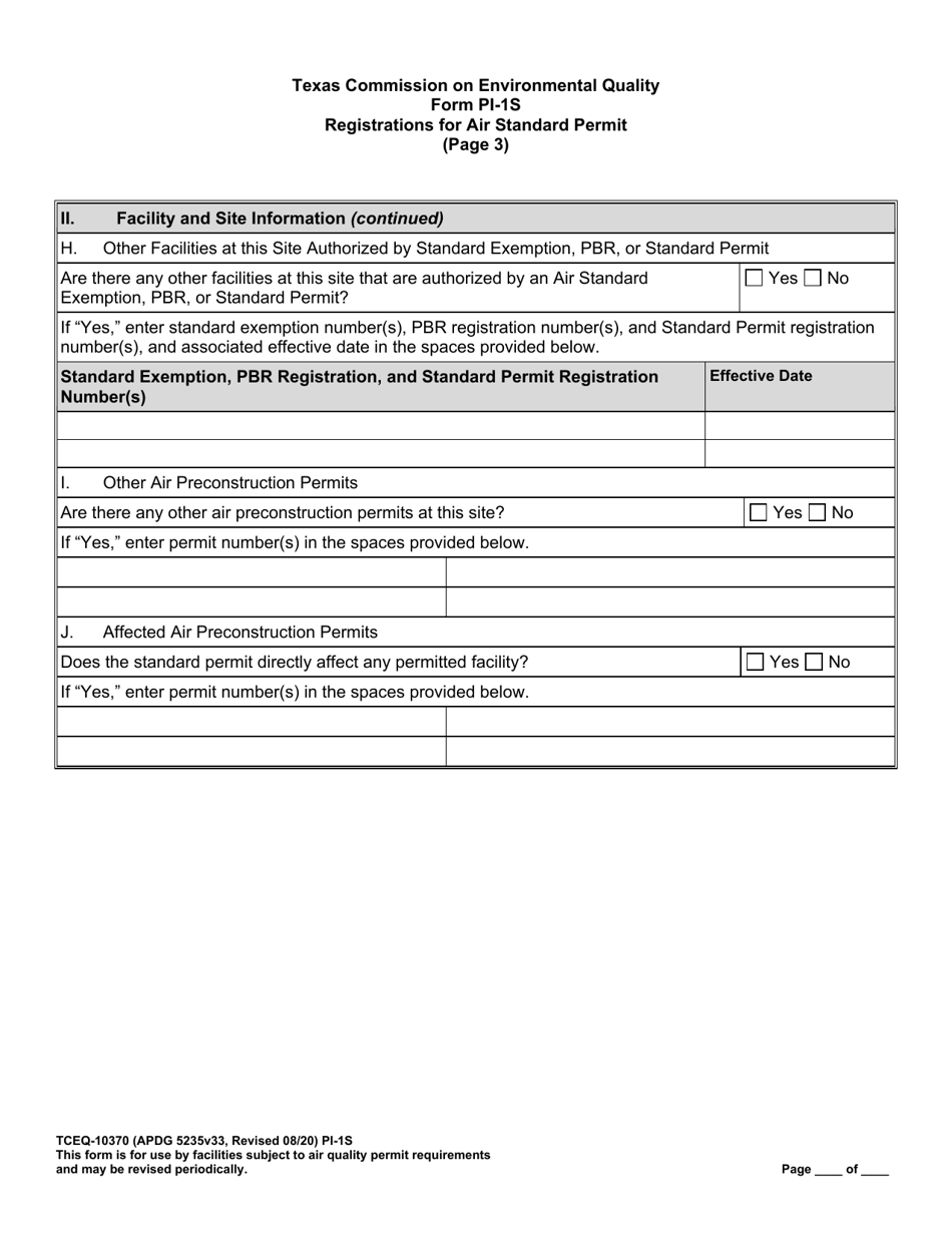 Form TCEQ-10370 (PI-1S) Registration for Air Standard Permit - Texas, Page 15