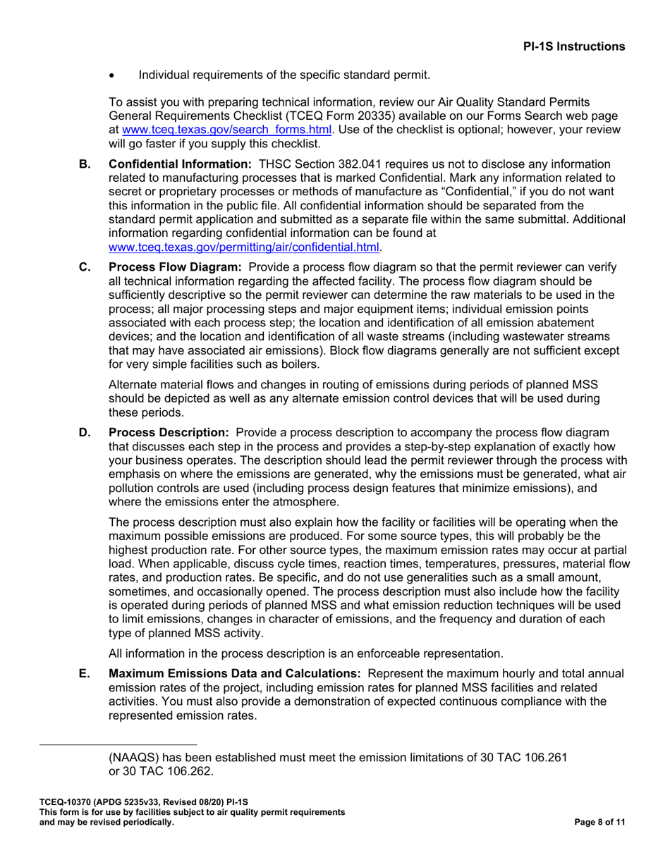 Form TCEQ-10370 (PI-1S) Registration for Air Standard Permit - Texas, Page 9