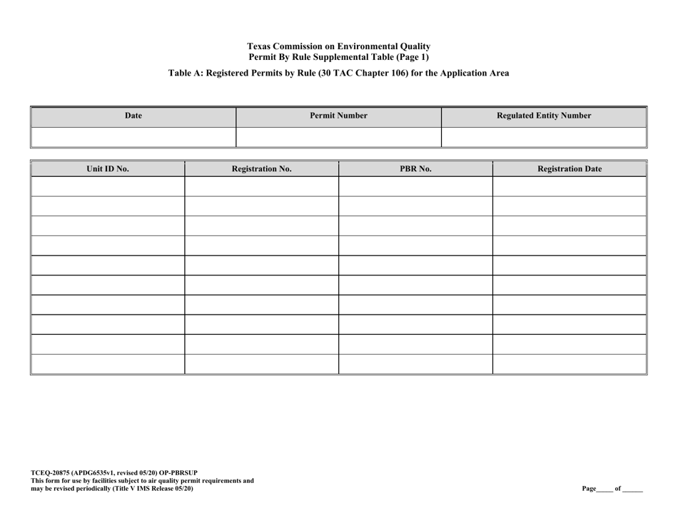 Form TCEQ-20875 (OP-PBRSUP) Permit by Rule Supplemental Table - Texas, Page 5