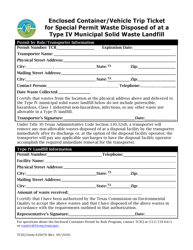 Document preview: Form TCEQ-20078 Enclosed Container/Vehicle Trip Ticket for Special Permit Waste Disposed of at a Type IV Municipal Solid Waste Landfill - Texas