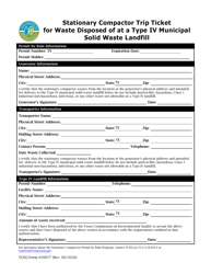 Document preview: Form TCEQ-20077 Stationary Compactor Trip Ticket for Waste Disposed of at a Type IV Municipal Solid Waste Landfill - Texas
