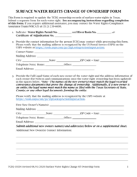 Document preview: Form TCEQ-10204 Surface Water Rights Change of Ownership Form - Texas