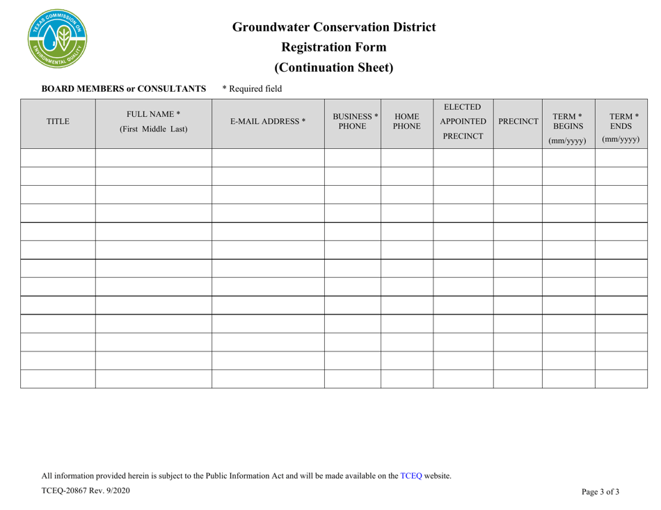 Form TCEQ-20867 Groundwater Conservation District Registration Form - Texas, Page 3