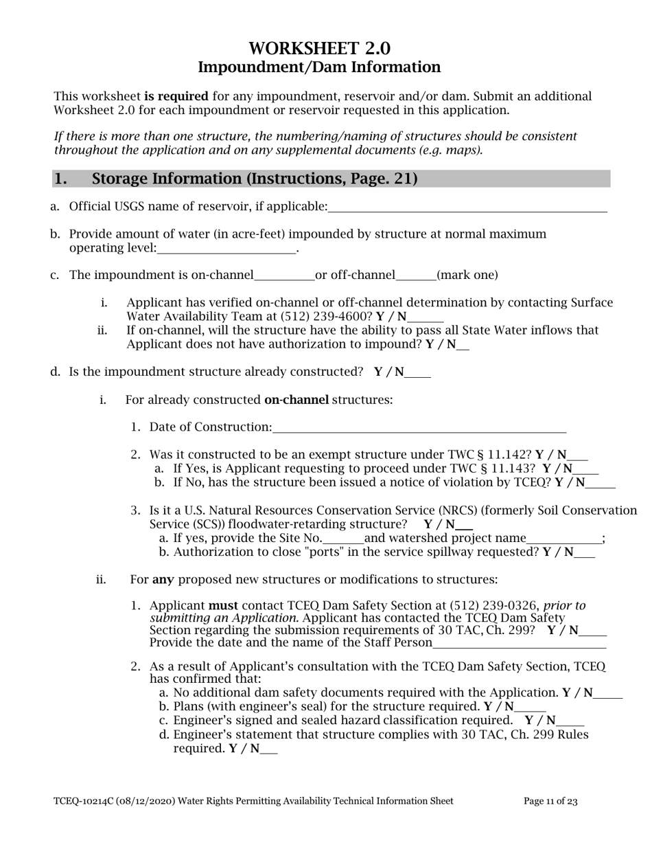 Form TCEQ-10214C Technical Information Report Water Rights Permitting - Texas, Page 11