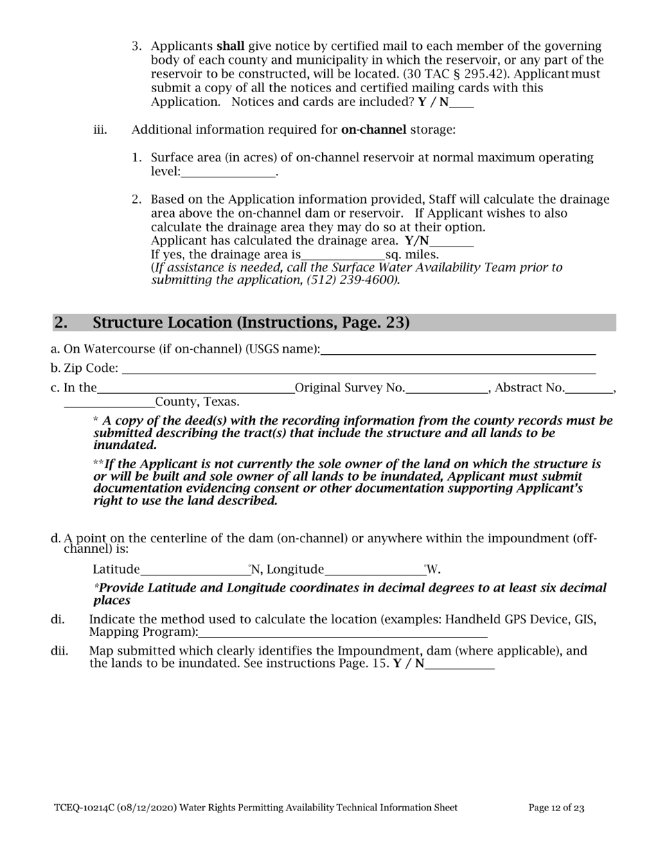 Form TCEQ-10214C Technical Information Report Water Rights Permitting - Texas, Page 12
