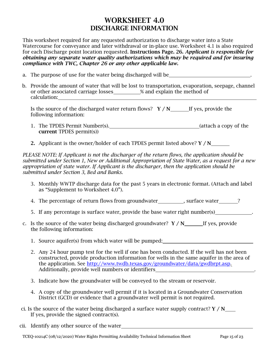 Form TCEQ-10214C Technical Information Report Water Rights Permitting - Texas, Page 15