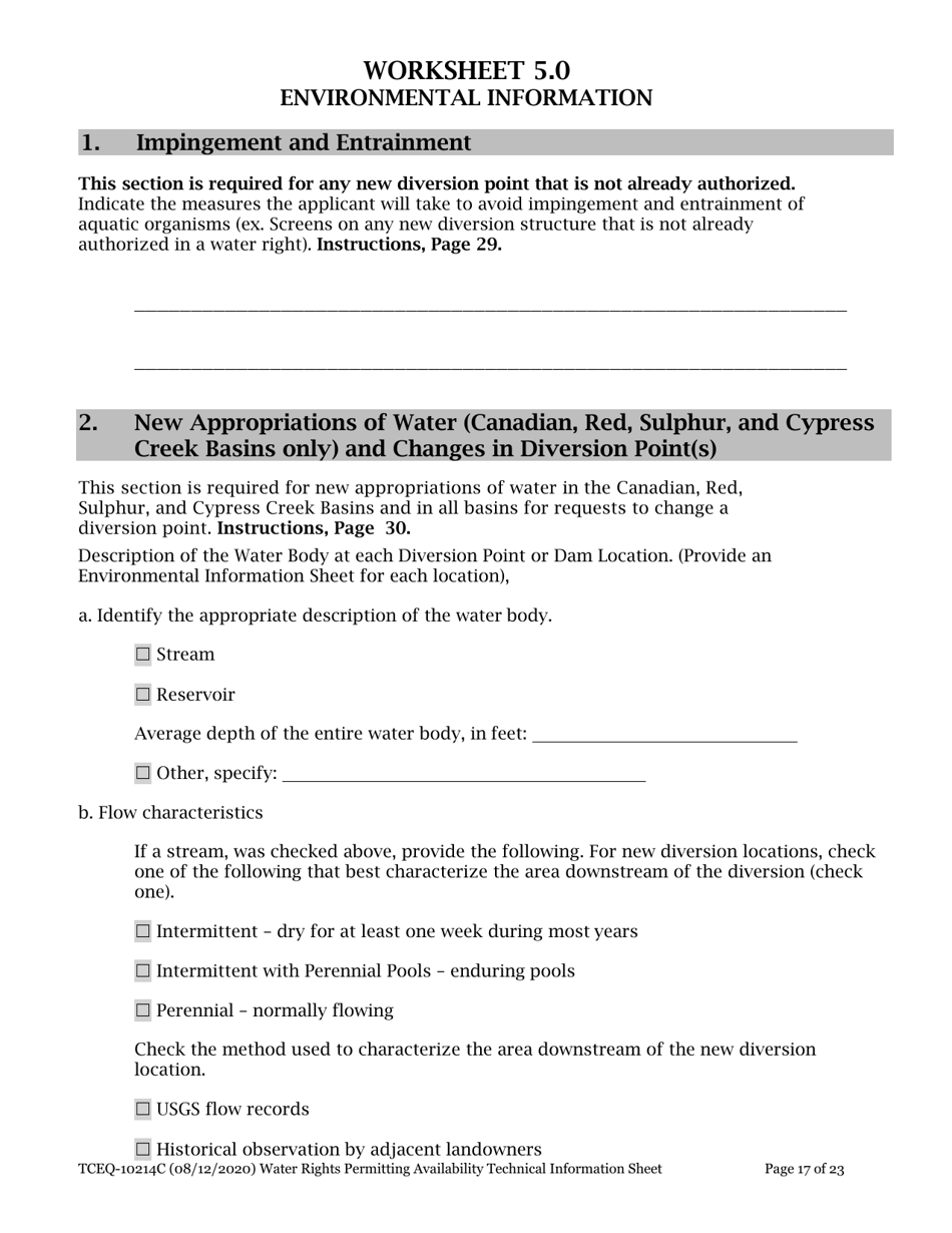 Form TCEQ-10214C Technical Information Report Water Rights Permitting - Texas, Page 17