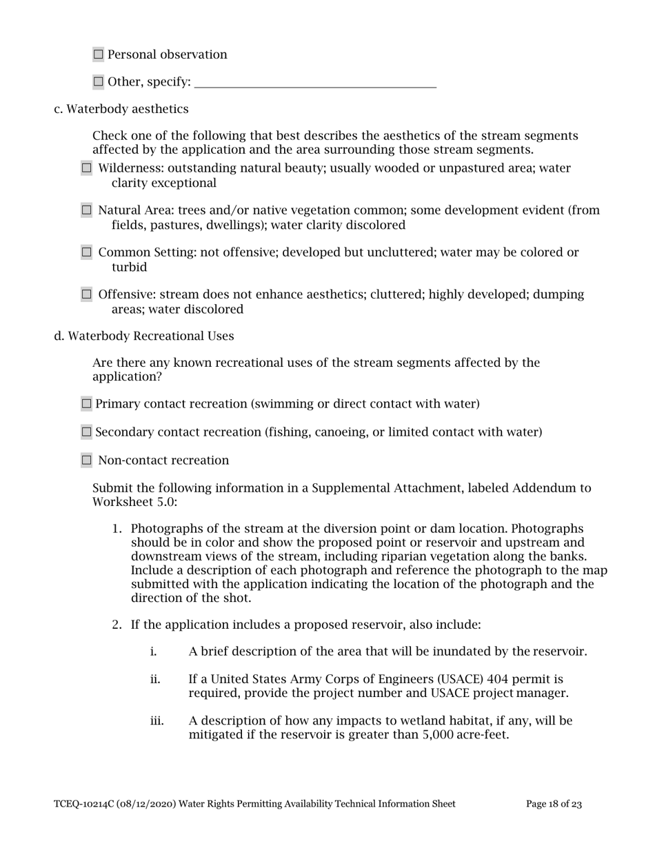 Form TCEQ-10214C Technical Information Report Water Rights Permitting - Texas, Page 18