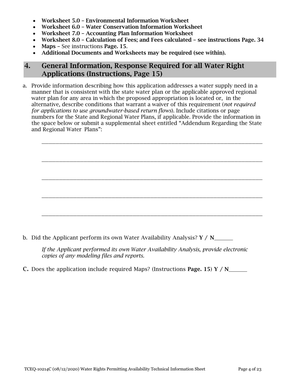 Form TCEQ-10214C Technical Information Report Water Rights Permitting - Texas, Page 4