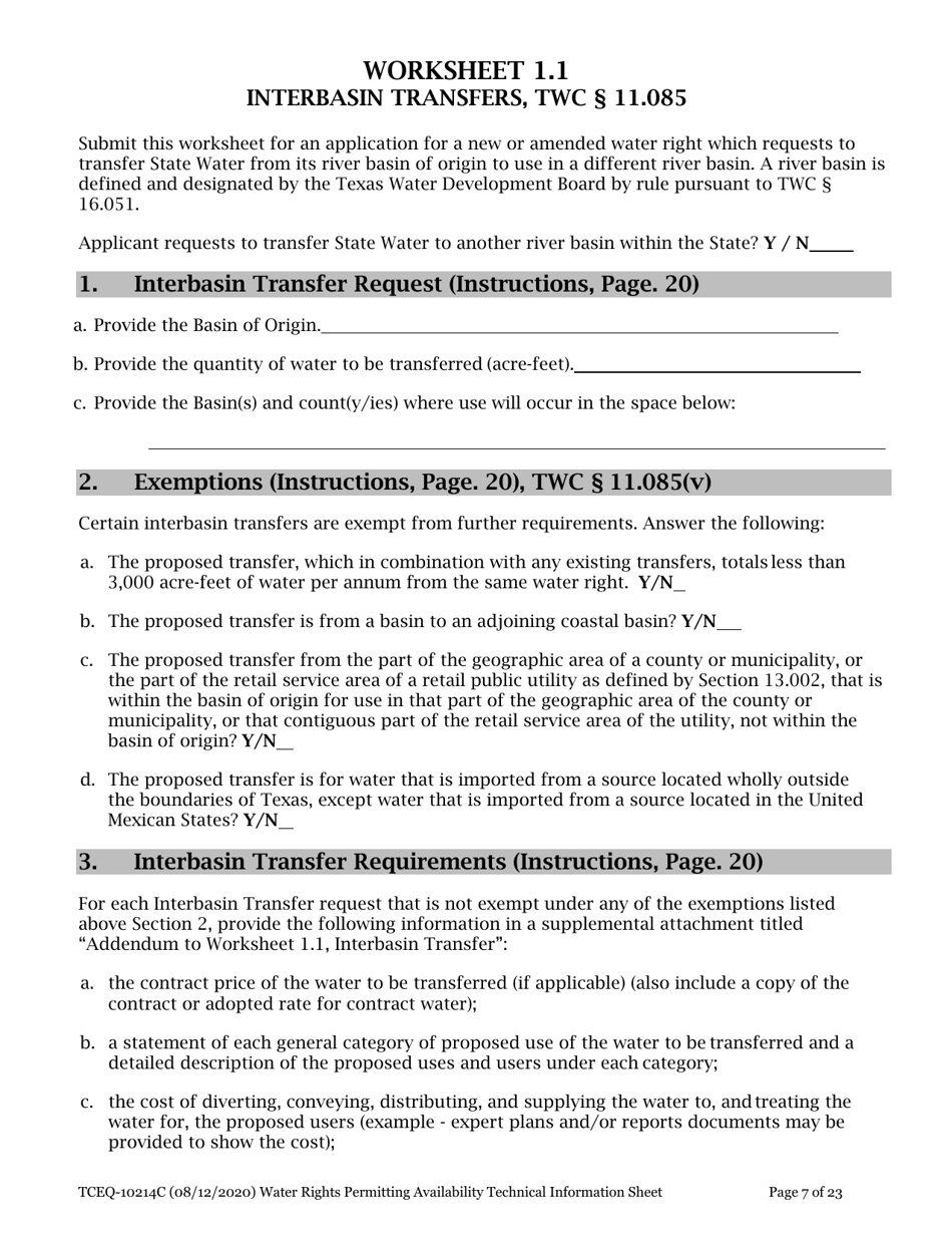 Form TCEQ-10214C Technical Information Report Water Rights Permitting - Texas, Page 7