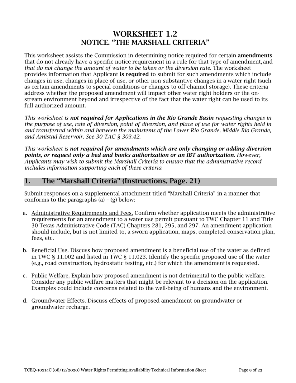 Form TCEQ-10214C Technical Information Report Water Rights Permitting - Texas, Page 9