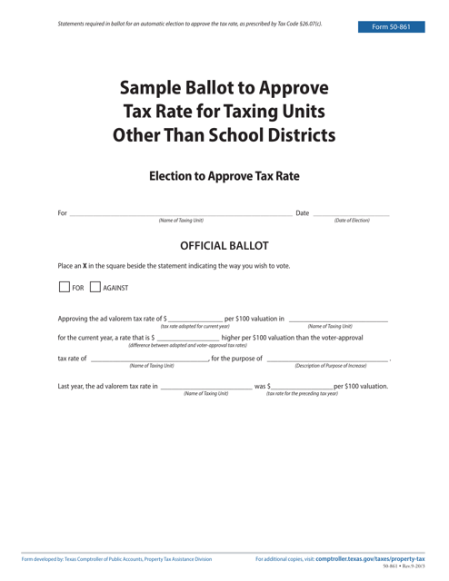 Form 50-861 Sample Ballot to Approve Tax Rate for Taxing Units Other Than School Districts - Texas