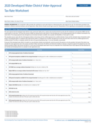 Document preview: Form 50-860 Developed Water District Voter-Approval Tax Rate Worksheet - Texas