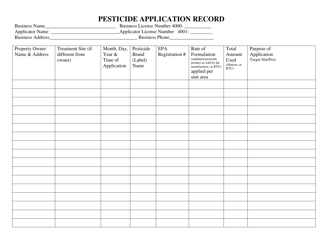 Document preview: Pesticide Application Record - Utah