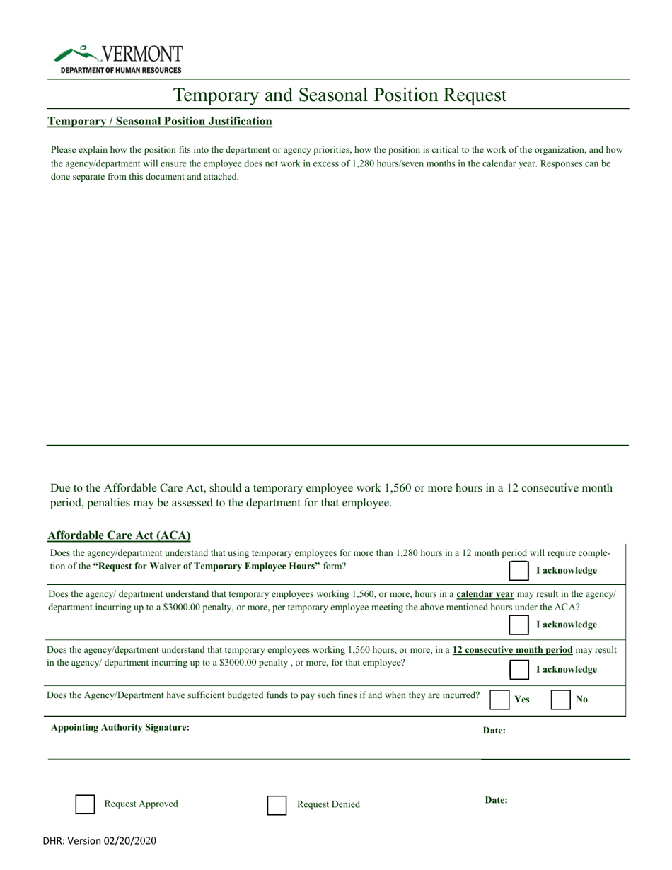 Temporary and Seasonal Position Request - Vermont, Page 3