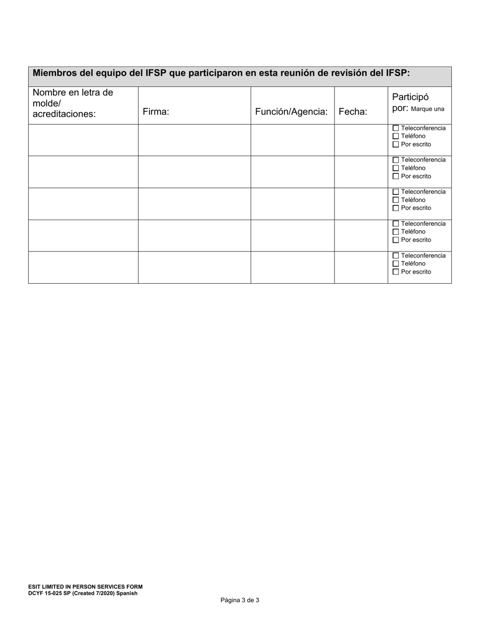 DCYF Formulario 15-025 Apoyos Tempranos Para Bebes Y Ninos Formulario De Revision De Ifsp Por Covid-19 - Washington (Spanish), Page 3