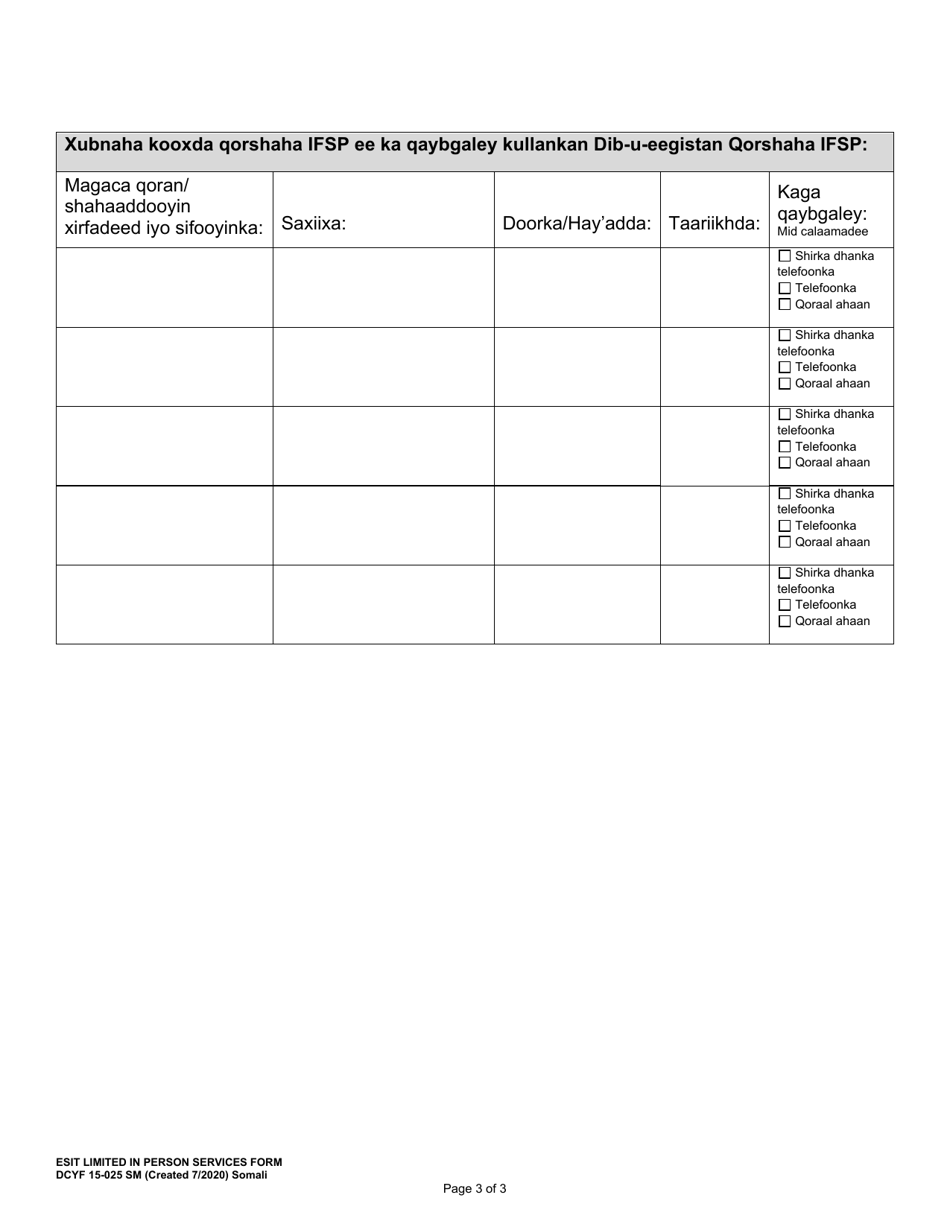 DCYF Form 15-025 Early Supports for Infants and Toddlers Covid-19 Ifsp Review Form - Washington (Somali), Page 3