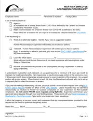 Document preview: Form DOC03-112 High-Risk Employee Accommodation Request - Washington
