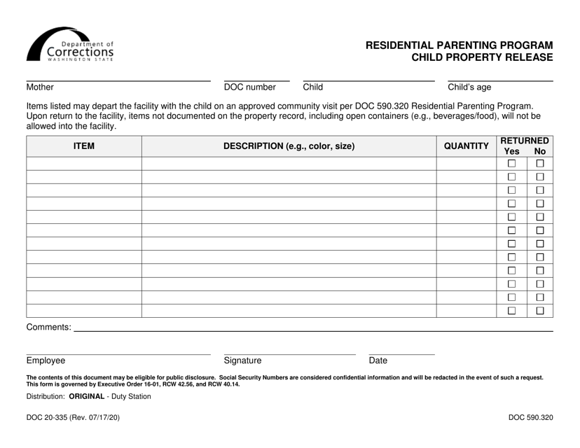 Form DOC20-335  Printable Pdf