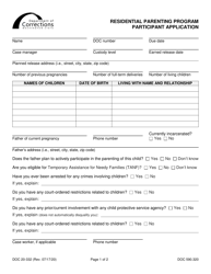 Form DOC20-332 Residential Parenting Program Participant Application - Washington
