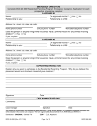 Form DOC20-332 Residential Parenting Program Participant Application - Washington, Page 2