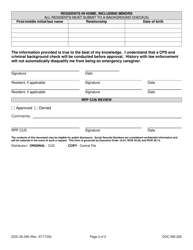 Form DOC20-336 Residential Parenting Program Emergency Caregiver Application - Washington, Page 2