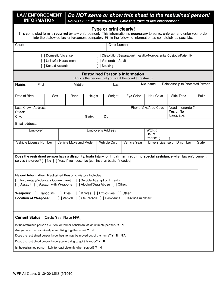 Form WPF All Cases01.0400 Law Enforcement Information Sheet (Leis) - Washington, Page 1