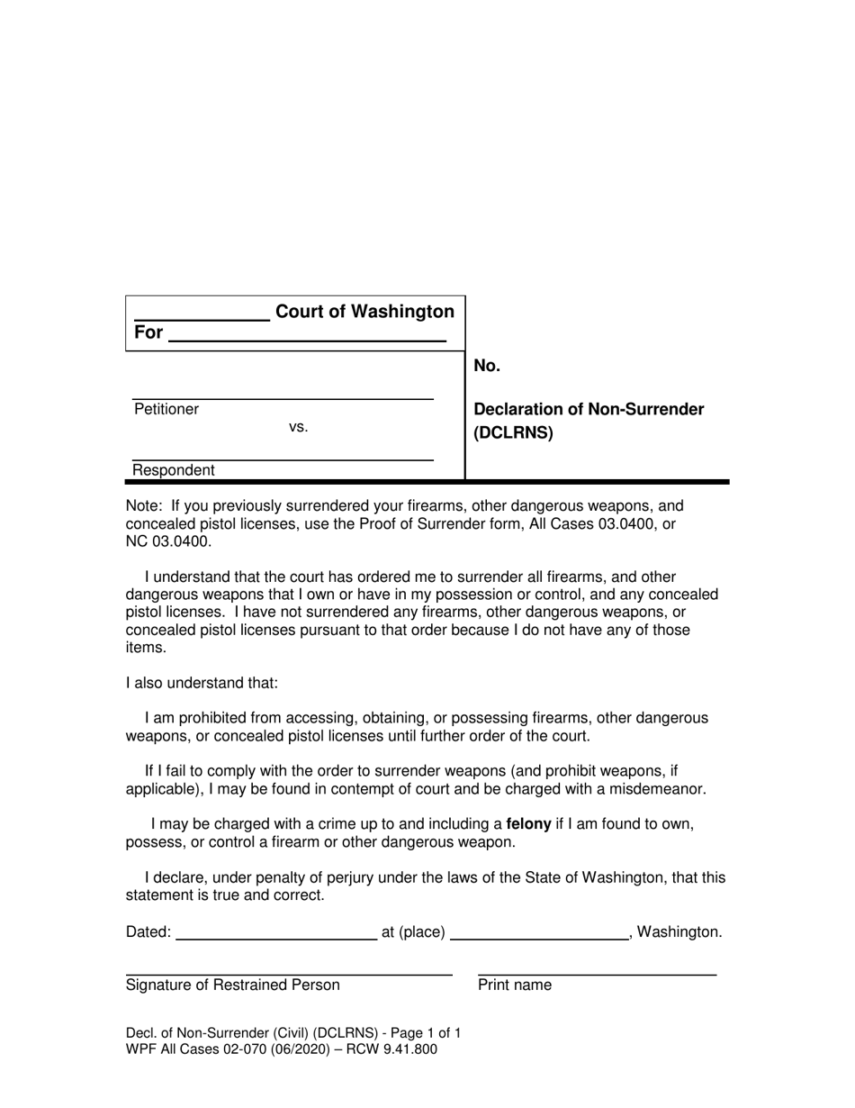 Form WPF All Cases02-070 Declaration of Non-surrender (Dclrns) - Washington, Page 1