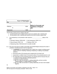 Document preview: Form WPF All Cases02-010 Motion for Surrender and Prohibition of Weapons (Mt) - Washington