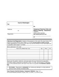Form UH-03.0200 Temporary Protection Order and Notice of Hearing - Harassment - Washington