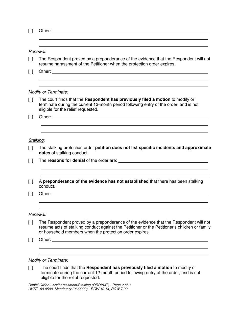 Form UHST09.0500 Denial Order - Harassment / Stalking - Washington, Page 2