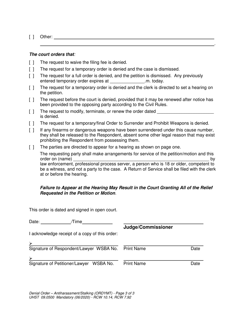 Form UHST09.0500 Denial Order - Harassment / Stalking - Washington, Page 3