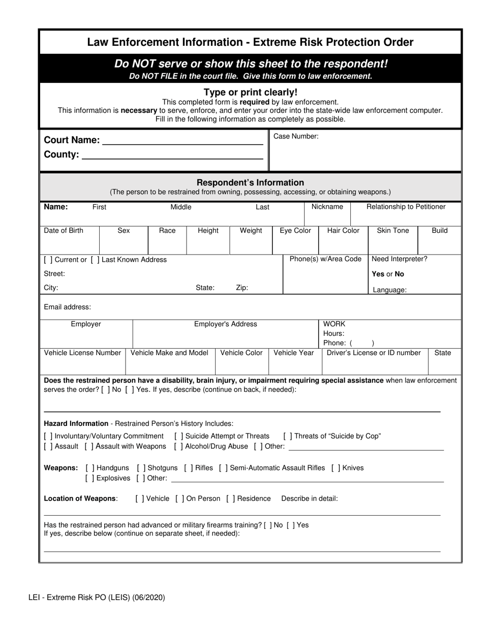 Form XR105 Law Enforcement Information - Extreme Risk Protection Order - Washington, Page 1