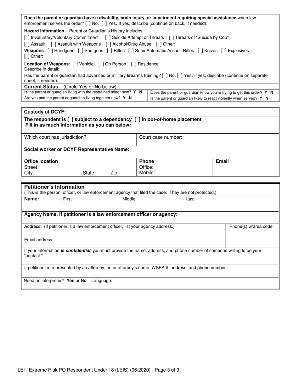 Form XR205 Law Enforcement Information - Extreme Risk Po - Respondent Under 18 Years - Washington, Page 3