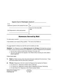 Document preview: Form FL All Family106 Summons Served by Mail - Washington