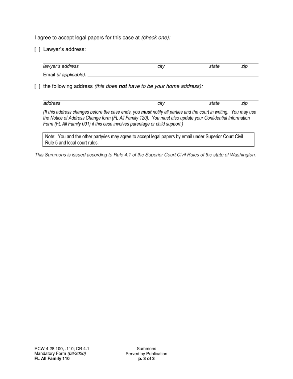 Form FL All Family110 Summons Served by Publication - Washington, Page 3