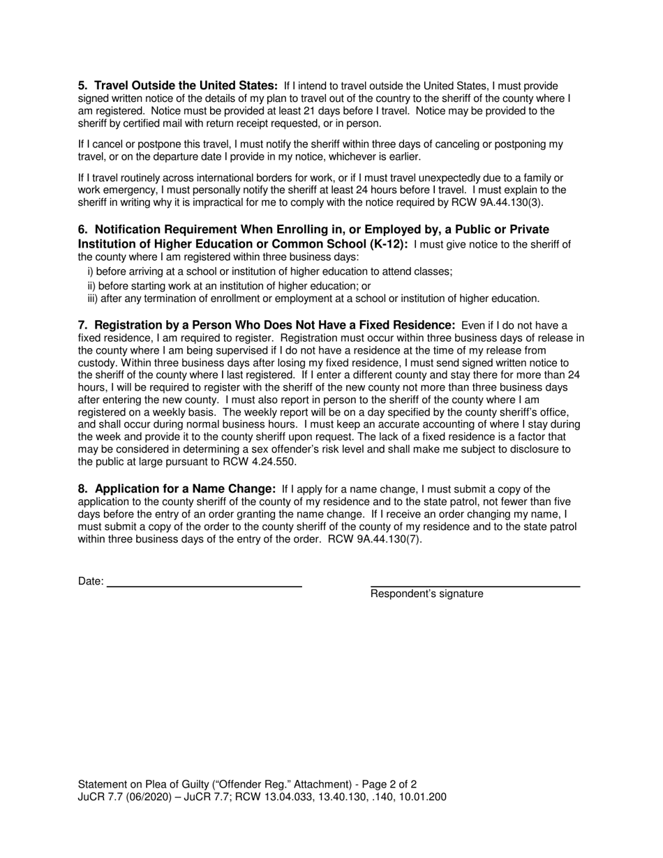 Form JuCR7.7 Offender Registration Attachment - Washington, Page 2