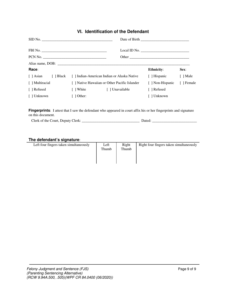 Form WPF CR84.0400 PSA Felony Judgment and Sentence - Parenting Sentencing Alternative (Fjs) - Washington, Page 9