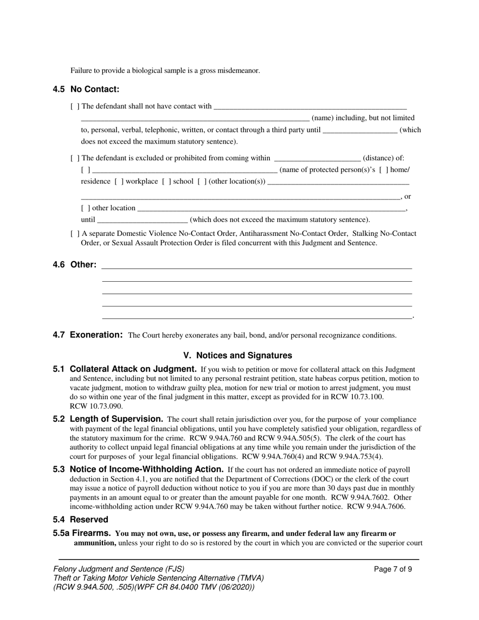Form WPF CR84.0400 TMV Felony Judgment and Sentence - Theft or Taking of a Motor Vehicle - Washington, Page 7