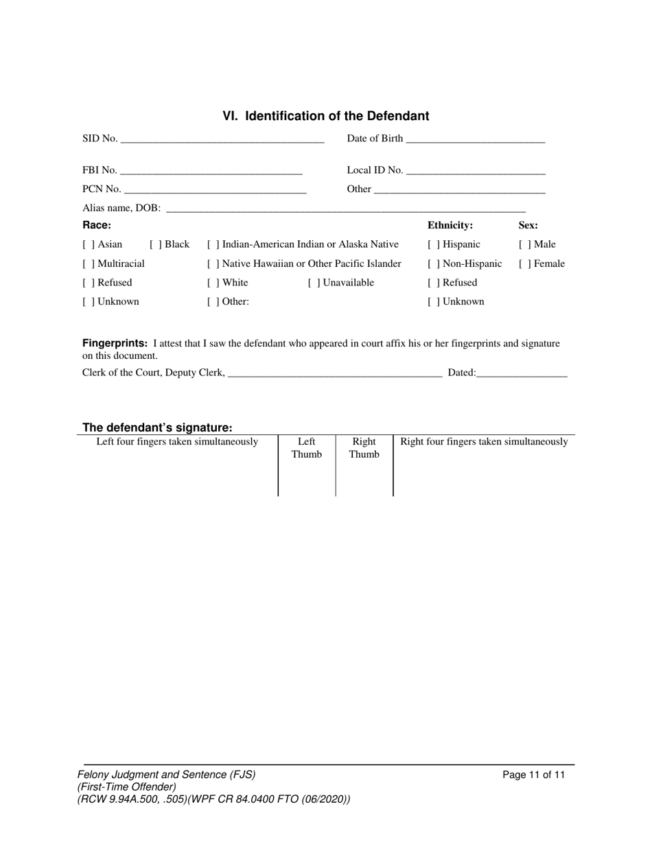 Form WPF CR84.0400 FTO Felony Judgment and Sentence - First-Time Offender - Washington, Page 11