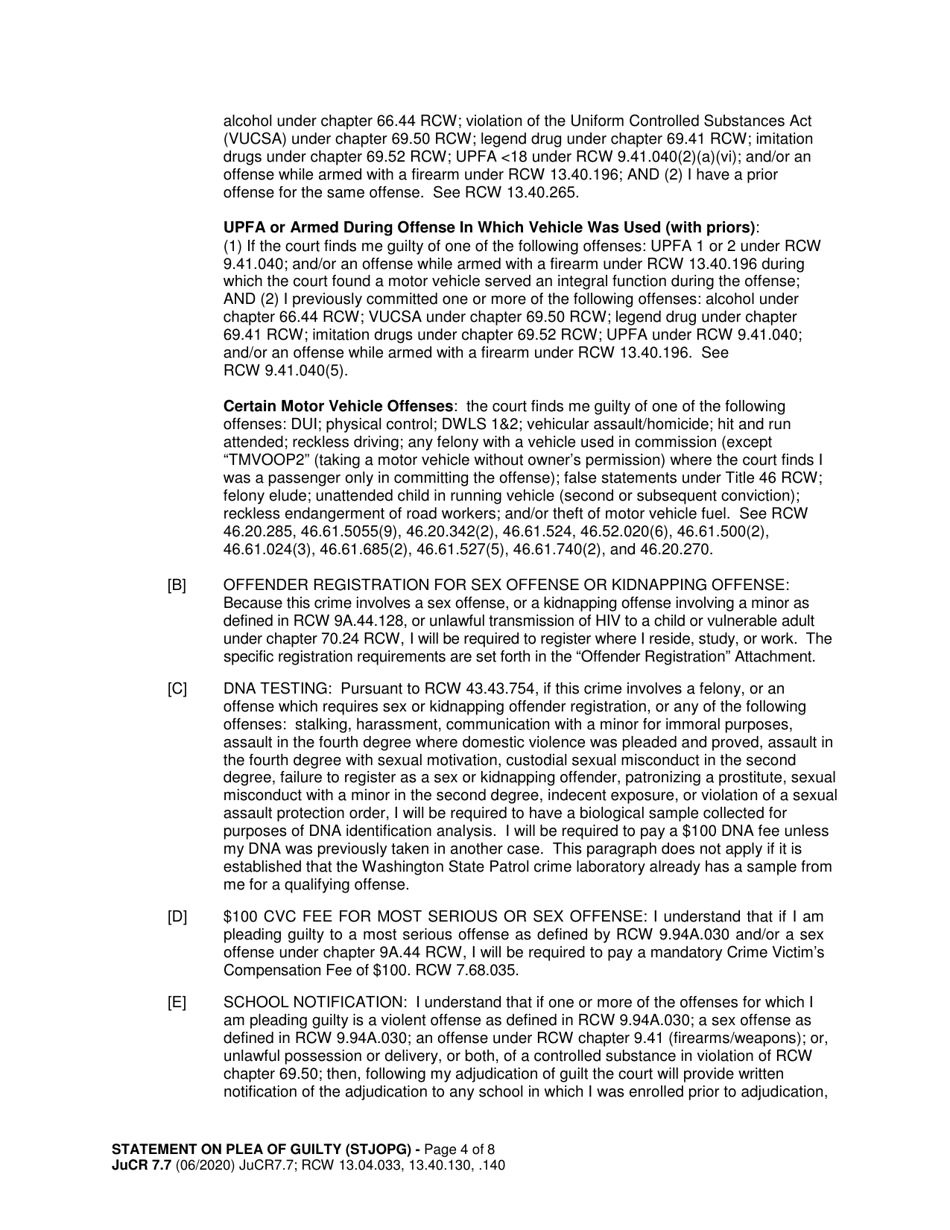 Form JuCR7.7 Statement on Plea of Guilty (Stjopg) - Washington, Page 4