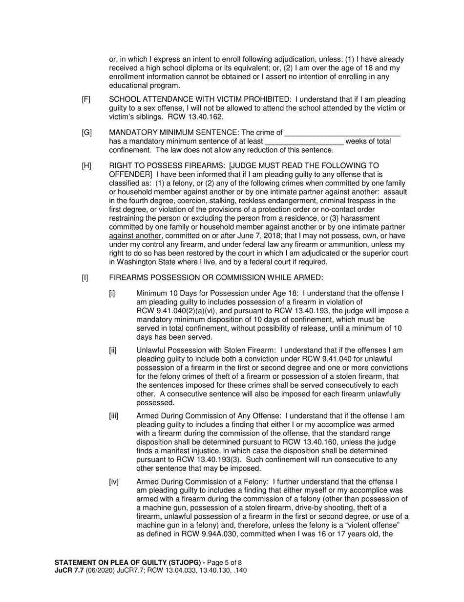 Form JuCR7.7 Statement on Plea of Guilty (Stjopg) - Washington, Page 5