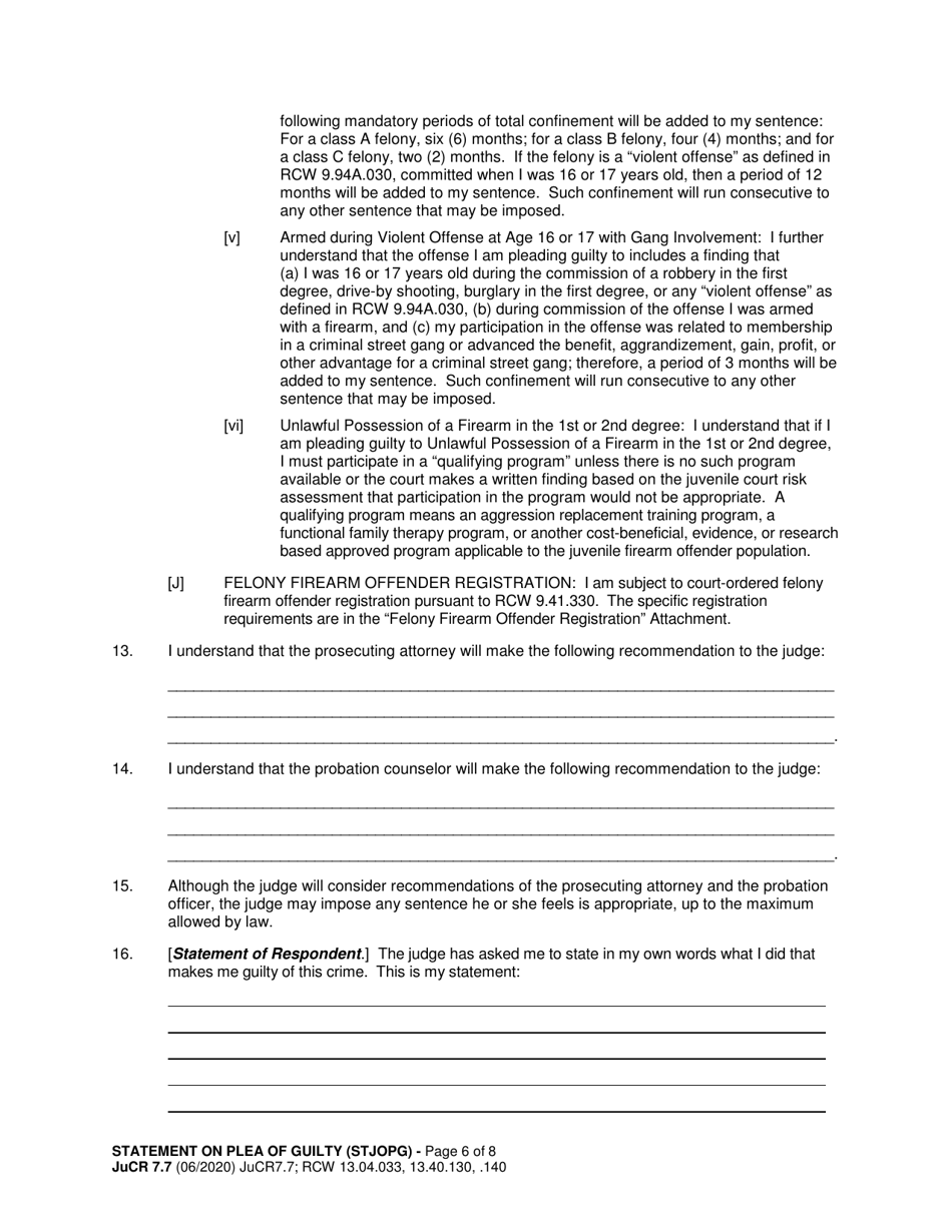 Form JuCR7.7 Statement on Plea of Guilty (Stjopg) - Washington, Page 6