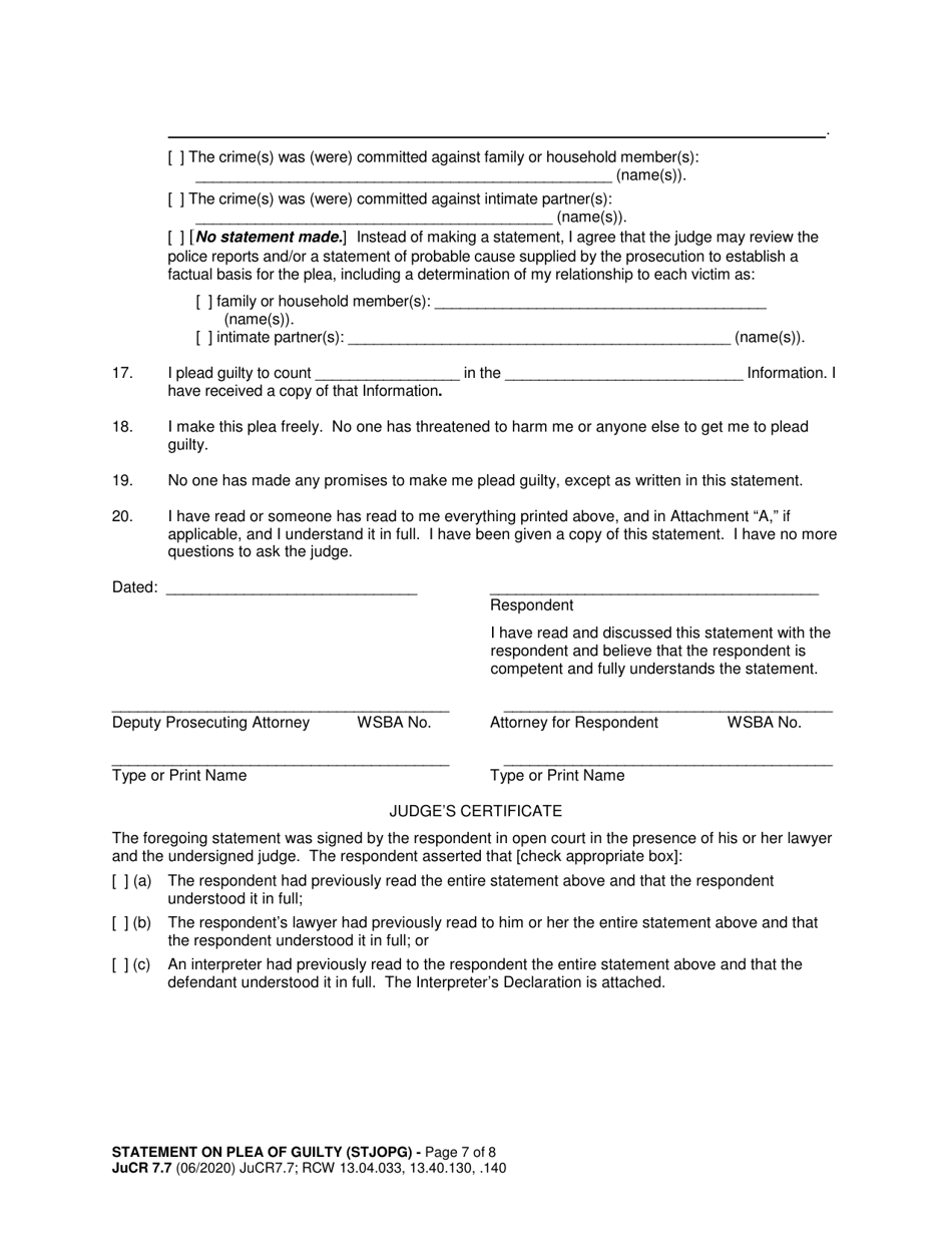 Form JuCR7.7 Statement on Plea of Guilty (Stjopg) - Washington, Page 7