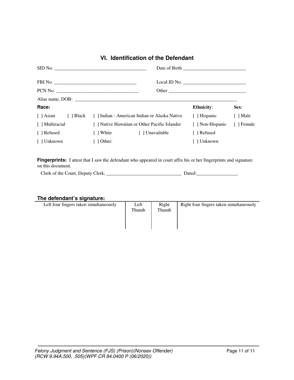 Form WPF CR84.0400 P Felony Judgment and Sentence - Prison (Non-sex Offense) - Washington, Page 11