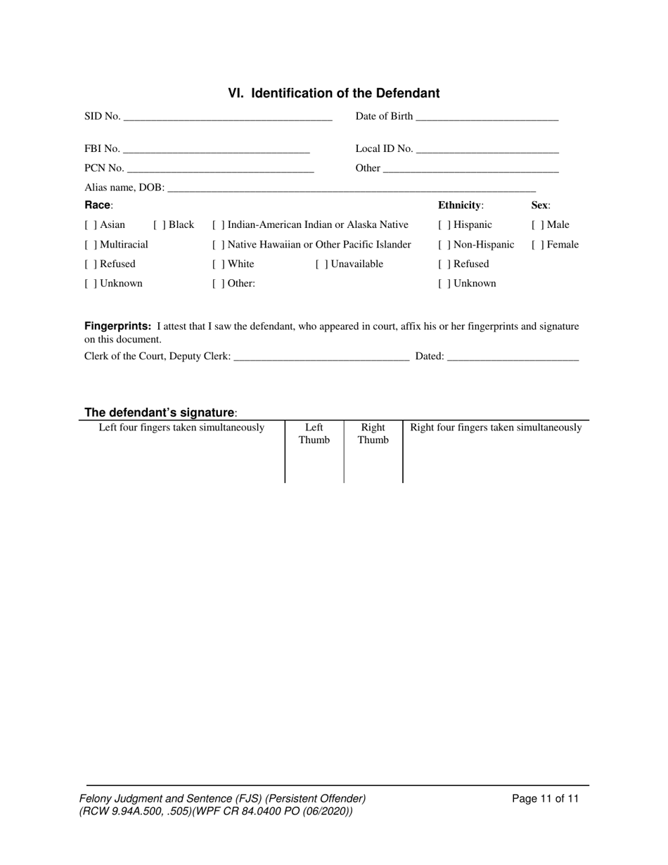 Form WPF CR84.0400 PO Felony Judgment and Sentence - Persistent Offender - Washington, Page 11