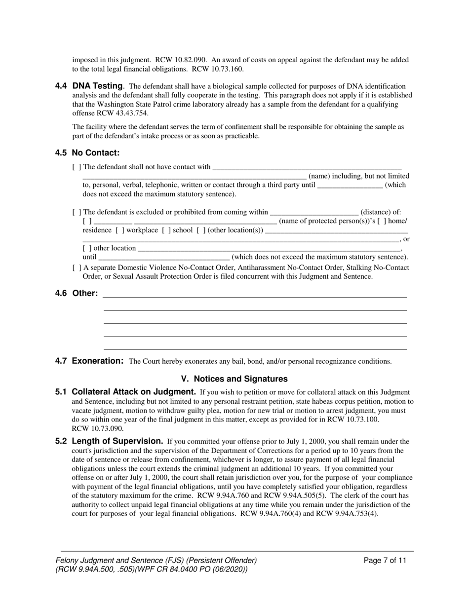 Form WPF CR84.0400 PO Felony Judgment and Sentence - Persistent Offender - Washington, Page 7