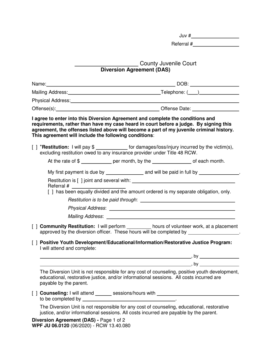 Form WPF JU06.0120 Diversion Agreement (Das) - Washington, Page 1