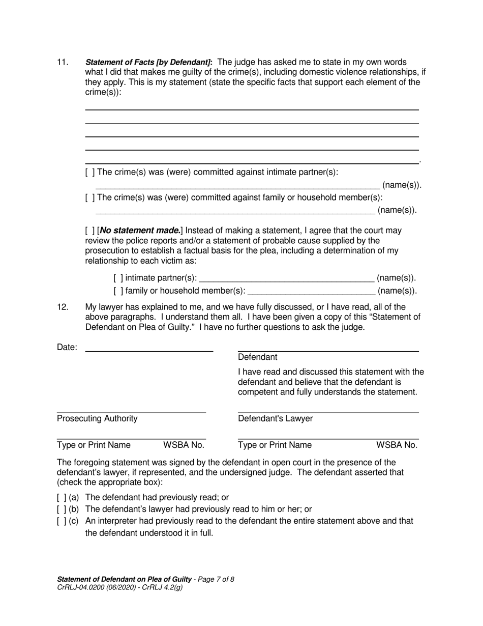 Form CrRLJ04.0200 Statement of Defendant on Plea of Guilty - Washington, Page 7
